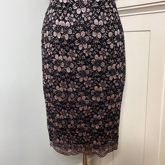 Tahari Black & Rose Gold Lace V Neck Sheath Dress 2 XS - Picture 5 of 11